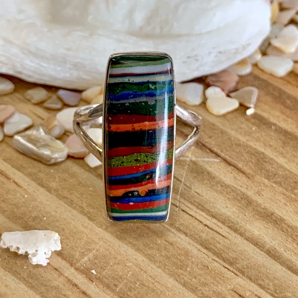 The Girl with Kaleidoscope Eyes Jewelry - Colorful Calsilica Sterling Silver Ring